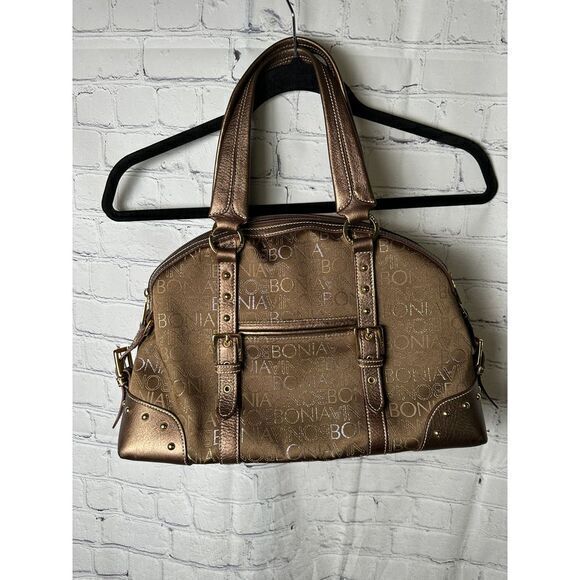 Bonia Signature Monogram Tote‎ Bag Bronze Metallic Leather Handbag - Picture 1 of 9